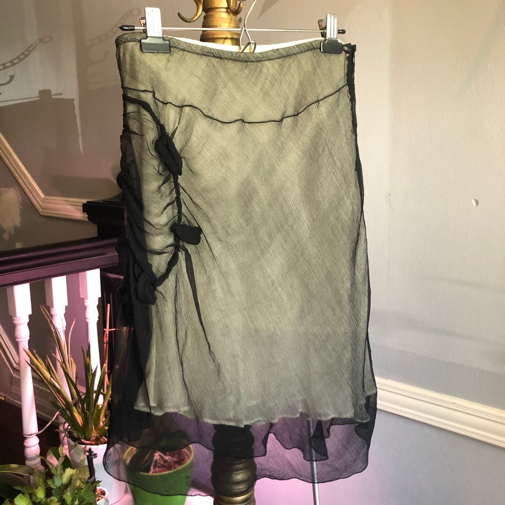 Black Mesh Skirt w/ Ruched Rose Detailing